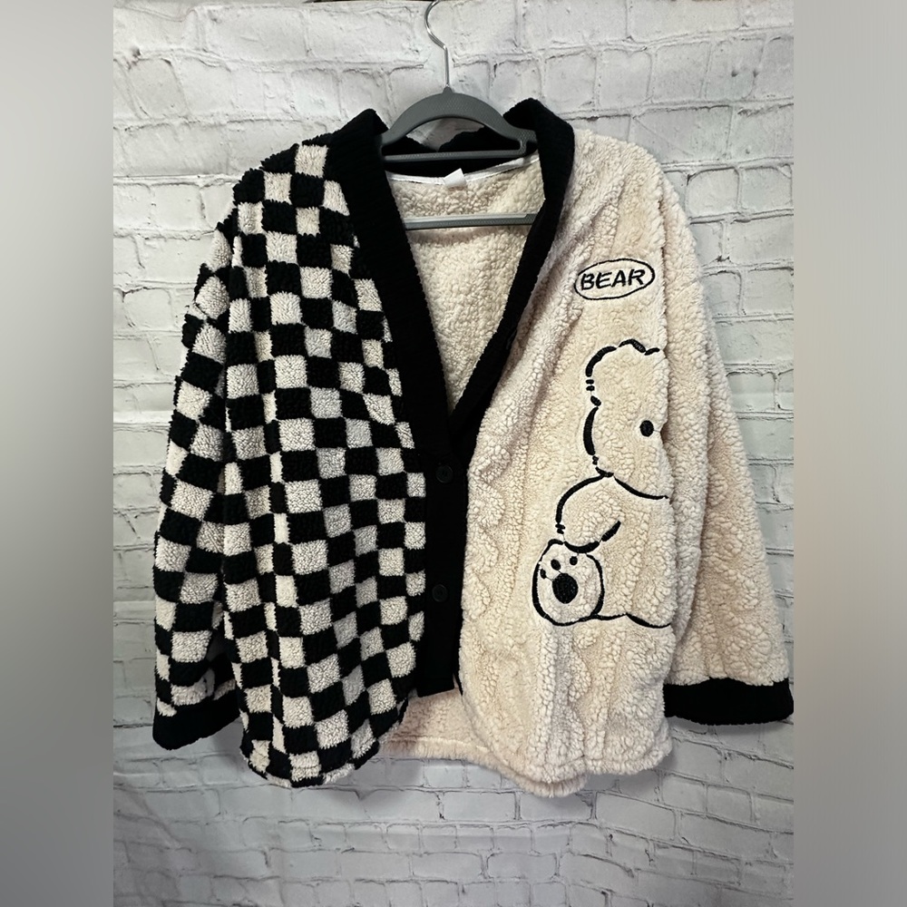 Teddy Bear H&M Black and White Fluffy Sherpa Cardigan